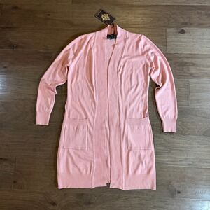 Seven Manor Pink Open‎ Front Long Cardigan Sweater XL M05704F New